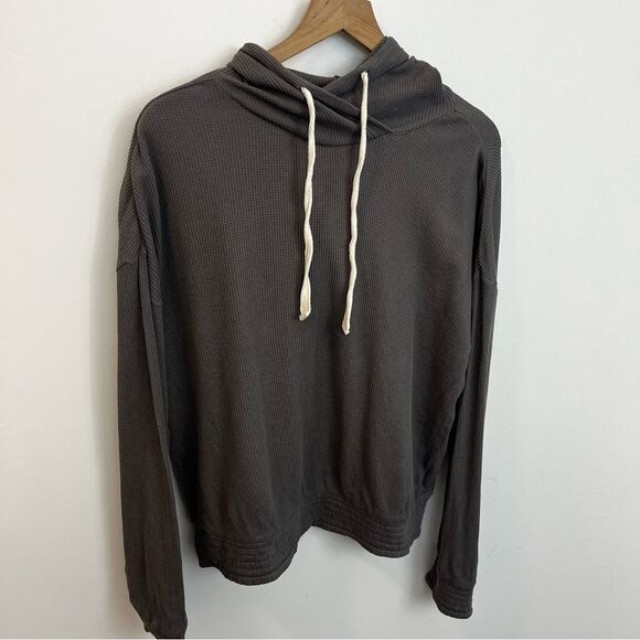 Pact Waffle Thermal Pullover Hoodie Grey/Purple Organic Cotton Size Large - Picture 3 of 15